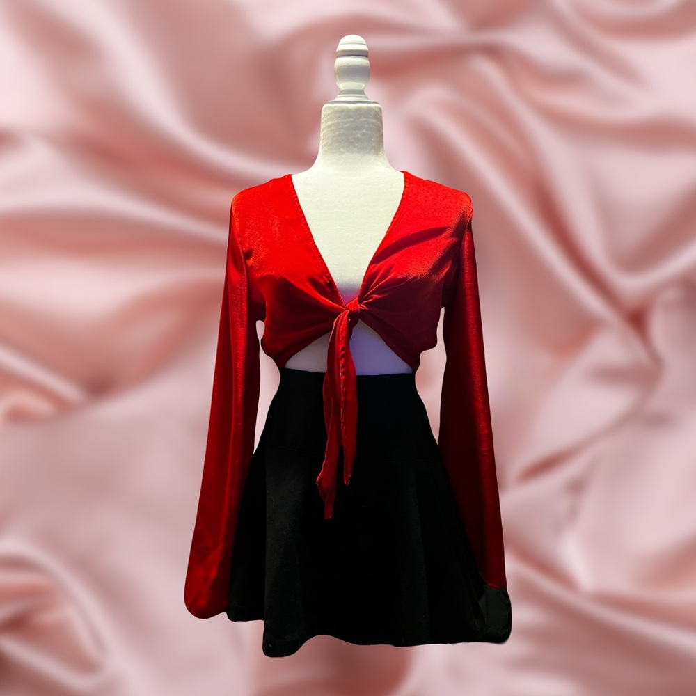 Bright red satin tie top